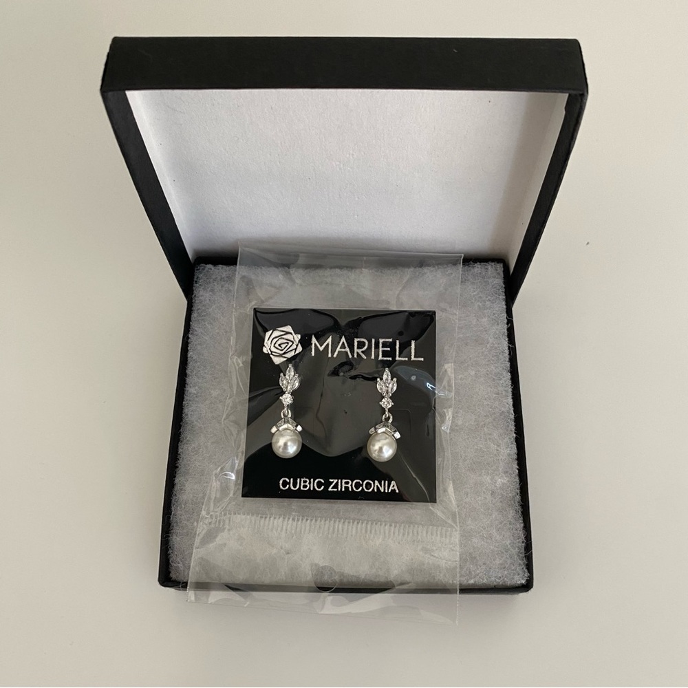 Mariell Cubic Zirconia and Faux Ivory Pearl Drop Earrings